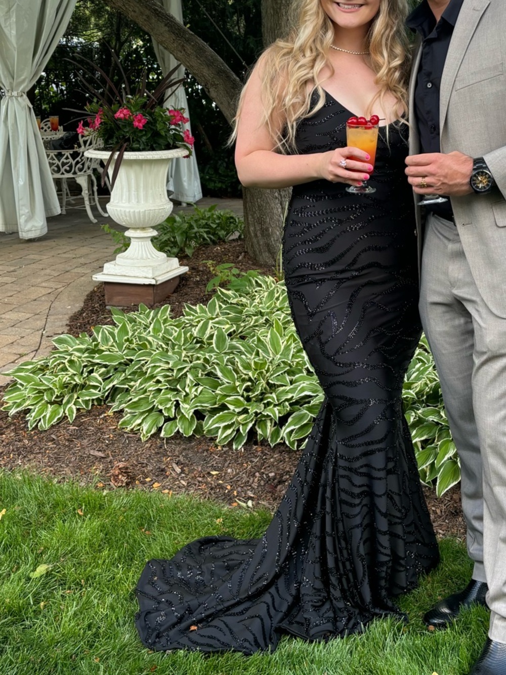 Oh Polly Black Beaded Mermaid Maxi Dress